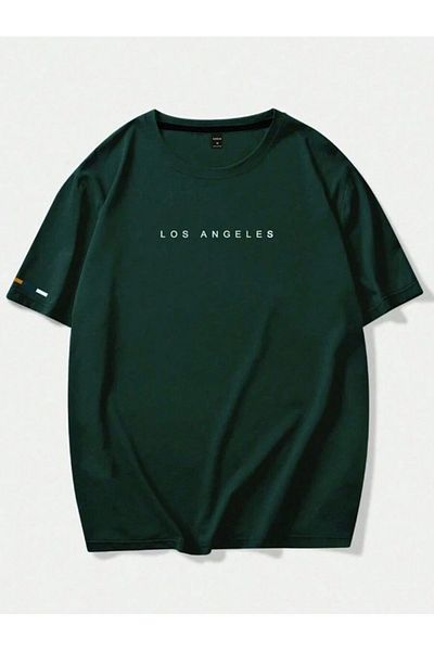 Josette Μπλουζάκι Los Angeles Sleeve Detail - Πράσινη στάμπα με κοντό μανίκι Crew λαιμόκοψη