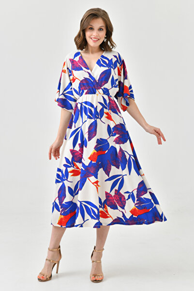 lovebox Жіноча сукня з кружевом на комірі, еластичним поясом і рукавами-крилами, довжина 120 см, літня сукня 096