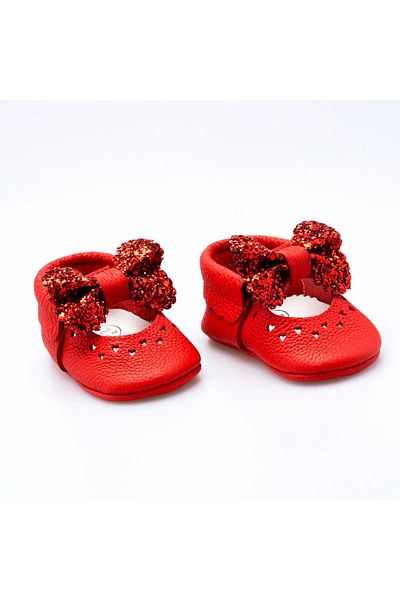 MİNİBİRİ Princess Model Red Baby Girl Leather Moccasin Booties Baby Shoes