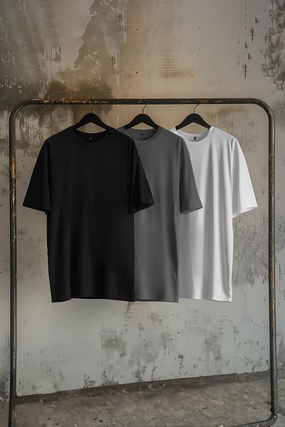 Trendyol Collection 3er-Pack übergroße Baumwoll-T-Shirts in Schwarz-Anthrazit-Ecru – TMNSS24TS00026
