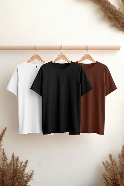 Trendyol Collection Schwarz-Braun-Weiß 3er-Pack – Slim-Fit-T-Shirt mit Rundhalsausschnitt aus 100 % Baumwolle TMNSS19BO0007