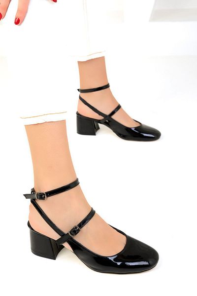 SOHO Black Patent Leather-Black Women's Classic Heeled Shoes 18123