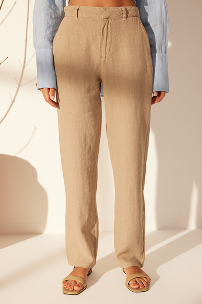 Trendyol Collection Mink 100% vászon magas derekú széles szárú nadrág TWOSS24JE00246