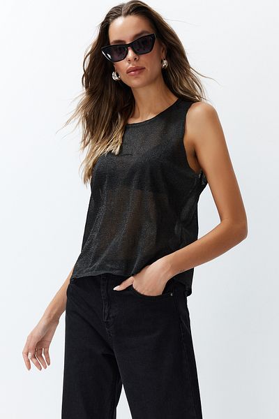 Trendyol Collection Чорна прозора детальна тонка блуза зі светром TWOSS24BZ00146
