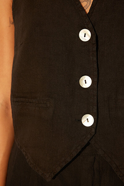 Trendyol Collection Black Linen Fitted Vest - TWOSS24YE00040
