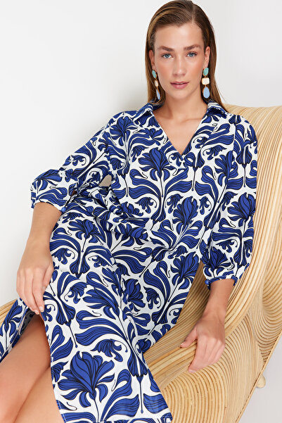 Trendyol Collection Etnikai mintás széles szabású szőtt 100% pamut Midi strandruha TBESS22EL0009