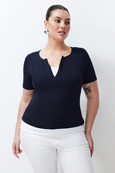 Trendyol Curve Μπλε φούστα Λεπτομερής πλεκτή μπλούζα TBBSS24AF00082