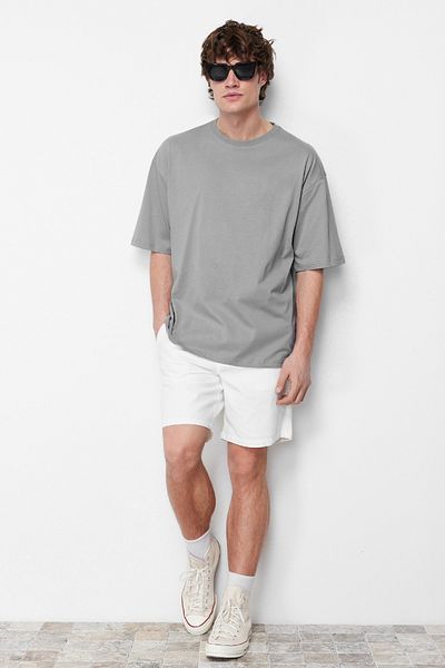 Trendyol Collection Сіра бавовняна сорочка широкого крою з квітковим принтом TMNSS21TS1223