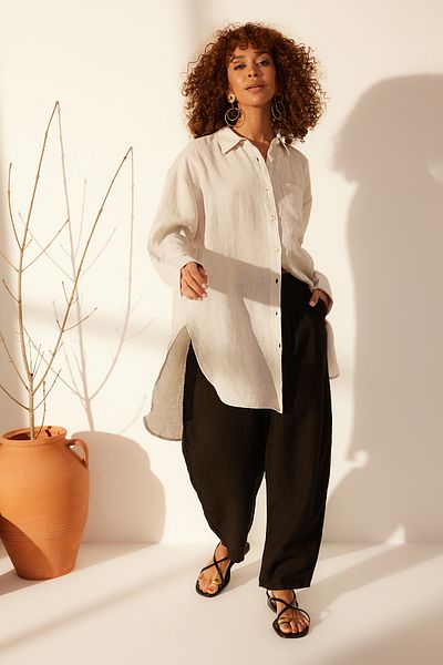 Trendyol Collection Graues Oversize-Hemd aus 100 % Leinen TWOSS24GO00118