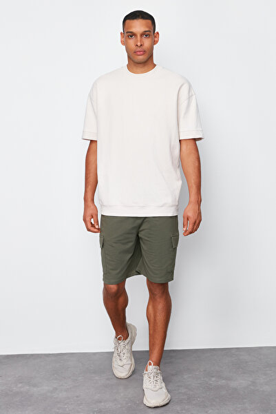 Trendyol Collection Alapszintű fekete-khaki 2 csomagos normál/normál vágású, zsebes, vezetékes gumi derék rövidnadrág TMNSS24SR00041