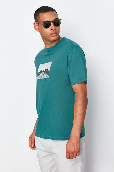 Trendyol Collection Emerald Green Oversize Photoprint εμπριμέ βαμβακερό μπλουζάκι - TMNSS24TS00047