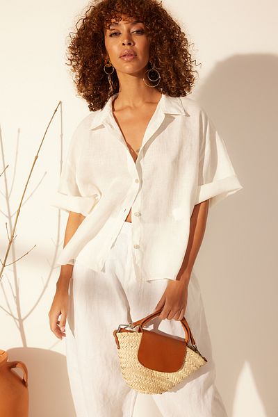 Trendyol Collection Ecru 100% Linen Oversize Shirt TWOSS24GO00122