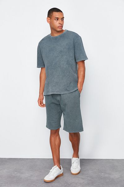 Trendyol Collection Μπλουζάκι Anthracite Premium Texture Oversize - Ξεθωριασμένο εφέ, ευρεία εφαρμογή TMNSS24TS00087
