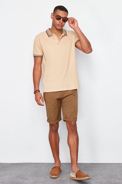 Trendyol Collection Béžové Slim/Slim Fit 100% bavlněné tričko Polo s výstřihem TMNSS22PO00014