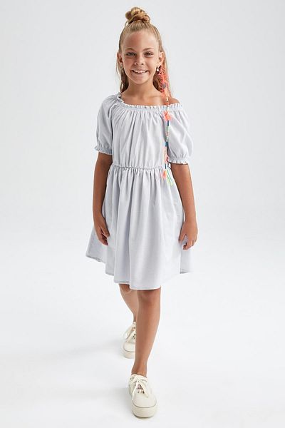 DeFacto Mädchen Kurzarmkleid aus Baumwolle und Leinenoptik W7755a622sm