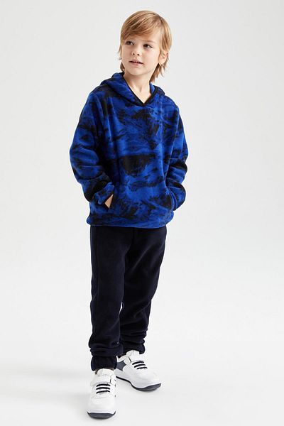DeFacto Hanorac fleece cu buzunar pentru băiat, cu glugă, cu model Y1662a622wn