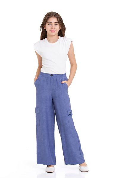 LAPINKOD Linen Girl's Pants with Elastic Waist