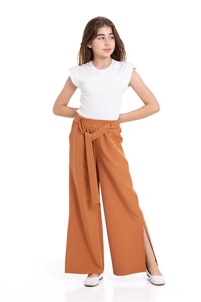 LAPINKOD Girl's Belted Trousers with Elastic Waist