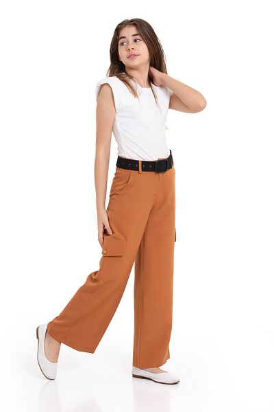 LAPINKOD Girl's Belted Pipe Leg Trousers