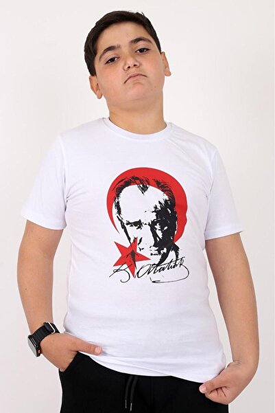 Çiggo Kids Παιδικό μπλουζάκι με στάμπα Atatürk και Τουρκική σημαία από βαμβάκι για κορίτσια και αγόρια (unisex) 5-13 ετών