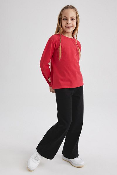 DeFacto Rotes Basic-T-Shirt mit Rundhalsausschnitt und langen Ärmeln für Mädchen Z4192a623sp