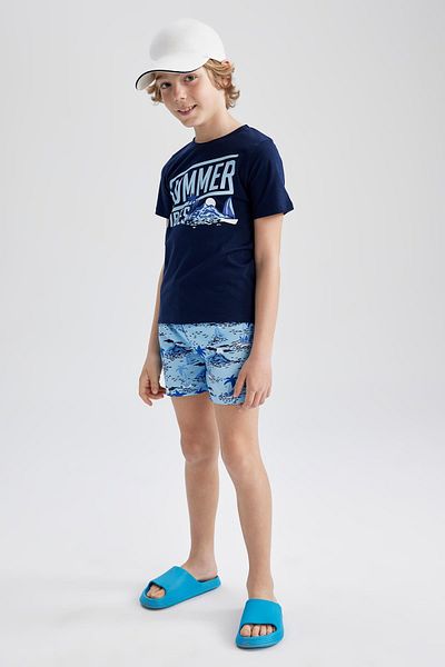 DeFacto Boy's Printed Short Sleeve T-shirt Sea Shorts 2-Piece Set Z8134a623hs