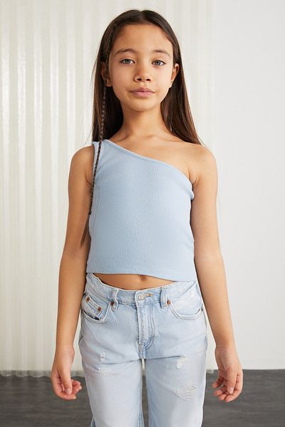 GRIMELANGE Coral-grm24027 95% bumbac 5% elastic Top pe un umăr în coastă Bustieră albastră