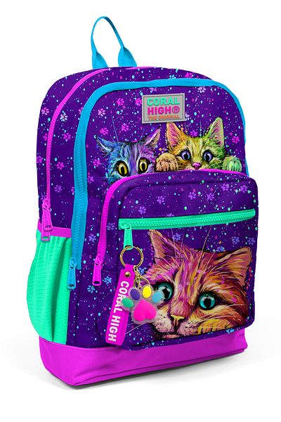Coral High Rucsac școlar cu patru compartimente pentru copii, violet, roz, cu model 23732