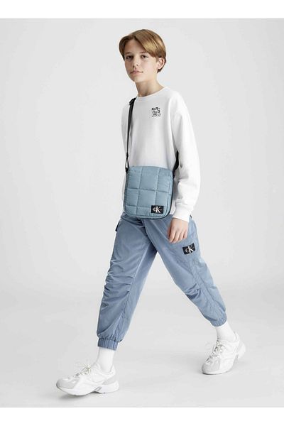 Calvin Klein Baskılı Erkek Beyaz Sweatshırt Placed Inst. Grıd Crewneck