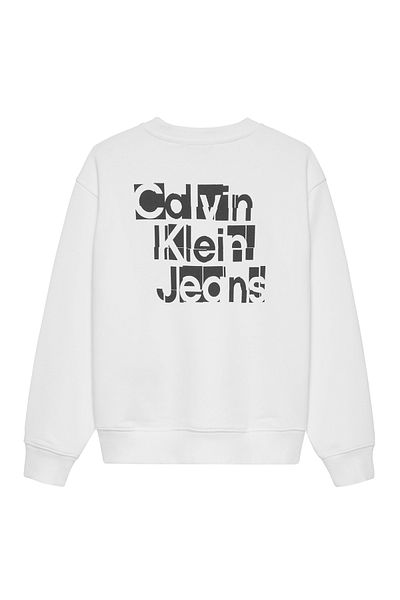 Calvin Klein Baskılı Erkek Beyaz Sweatshırt Placed Inst. Grıd Crewneck