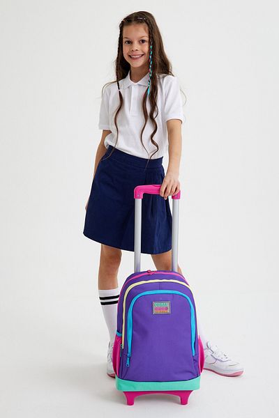 Coral High Kids Purple Color Detailed Three-Compartment School Backpack 23934