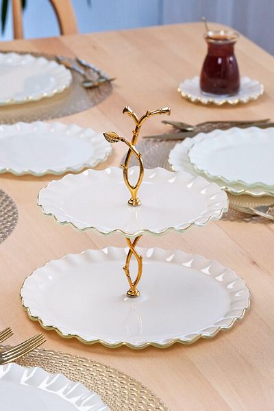 Glore Solid Cream Wavy Gold Gilt Glass Cookie Holder