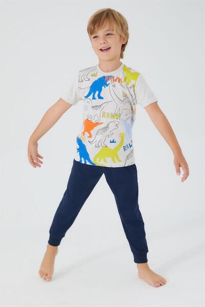 ROLY POLY Rp3030-2 Rolypoly Dinosaur Six Long Pajamas 2-8 Years Gray