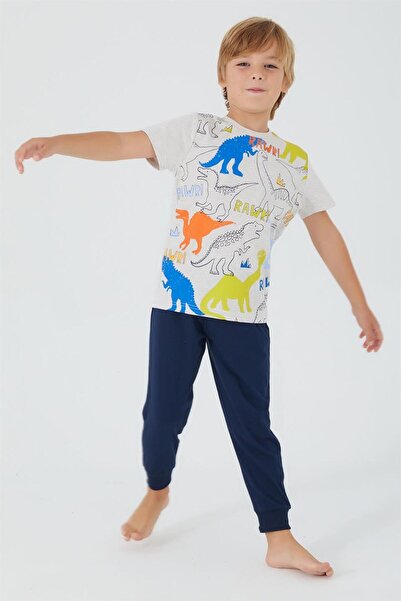 ROLY POLY Rp3030-2 Rolypoly Dinosaur Six Long Pajamas 2-8 Years Gray