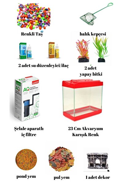 Sega Pet Filtreli Mini Akvaryum Seti 23 Cm Karışık Renk Full Set 11 Parça Nano-Küçük Akvaryum Seti