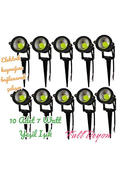fullreyon 10 Adet Elektrikle Çalışır, 7 Watt YEŞİL IŞIK Kazıklı Bahçe Armatür...