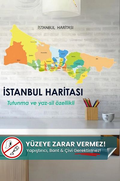 Pi Papers Colorful Istanbul Map, Non-Adhesive Self-Retaining, Practical, Static Smart Paper Map