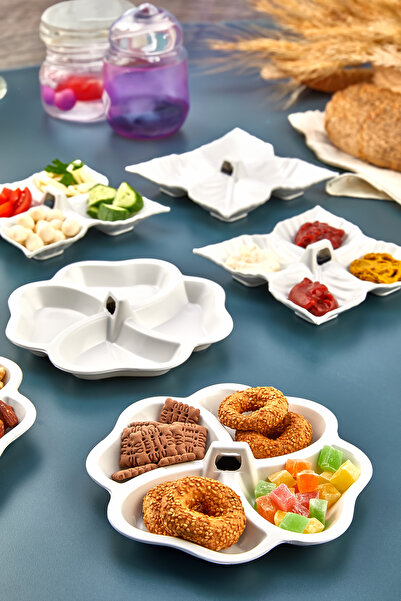 VELTİS 6'lı Set Kulplu Melamin Yonca Yaprak Çerezlik & Kahvaltılık & Sosluk Takımı (3yonca, 3yaprak)