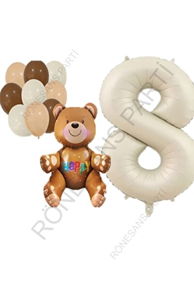 Generic Brand Beige Number Bear Foil and Latex Balloon Set Age 8