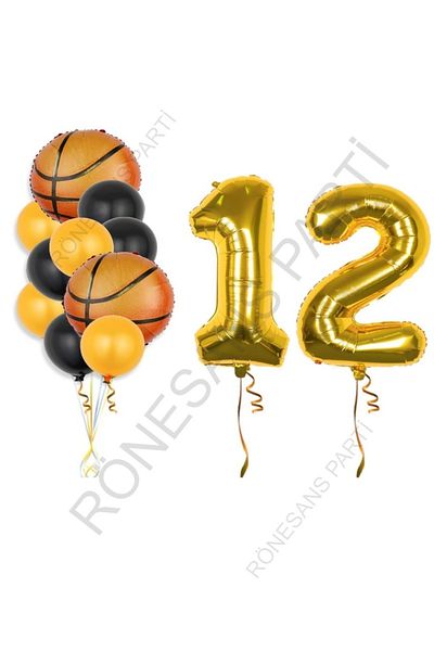 MYLOCK Gold Color Number Basketball Ball Foil and Latex Balloon Set Age 12