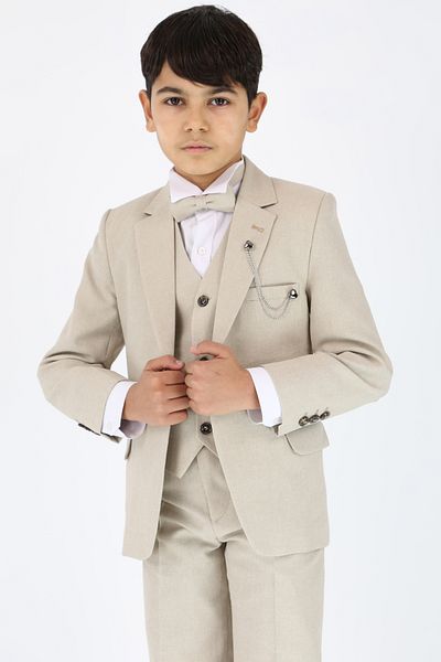 SIRRI Boy's Beige Classic Suit - 4 Pieces