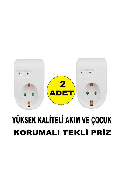 nelerbulurum 2 ADET TEKLİ AKIM KORUMALI VE ÇOCUK KORUMALI 16 AMPER - 3500 WATT LED GÖSTERGELİ TEKLİ PRİZ