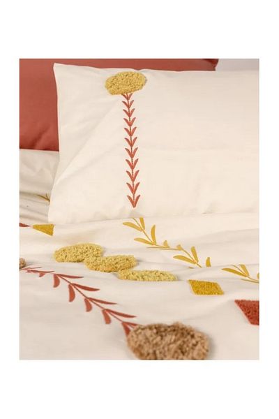 ŞENER HOME Σετ Παπλωματοθήκη Κεντητό Πουφ Cottonbox - Πλακάκι Amaris