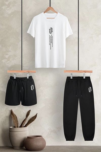 PENTHİLUS Vertical Printed Unisex (Ball Mold) Oversize 3-Piece T-shirt Pack