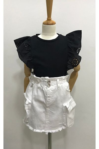 Çikoby Girl's White Cargo Pocket Jeans Skirt