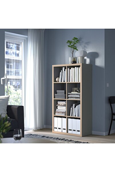 IKEA açık raf ünitesi, gri-ahşap görünümlü, 77x147 cm