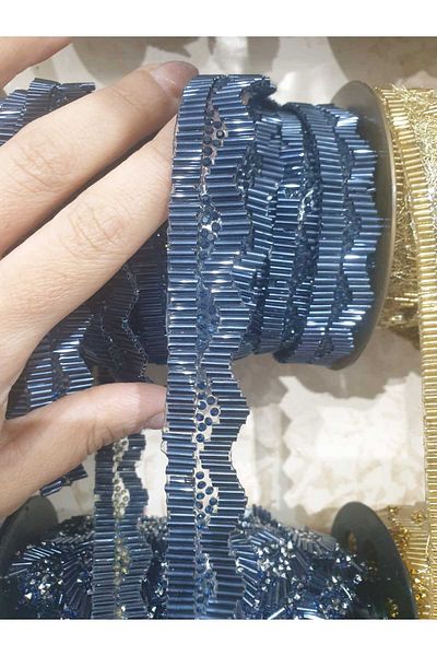 ESRA ŞELEM Dark Blue Color Symmetrical Decorative Strip Accessory Sticking with Iron