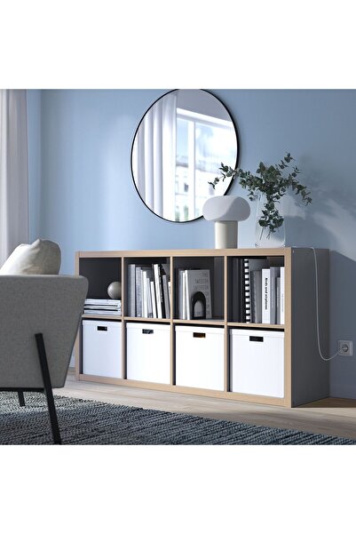 IKEA açık raf ünitesi, gri-ahşap görünümlü, 77x147 cm