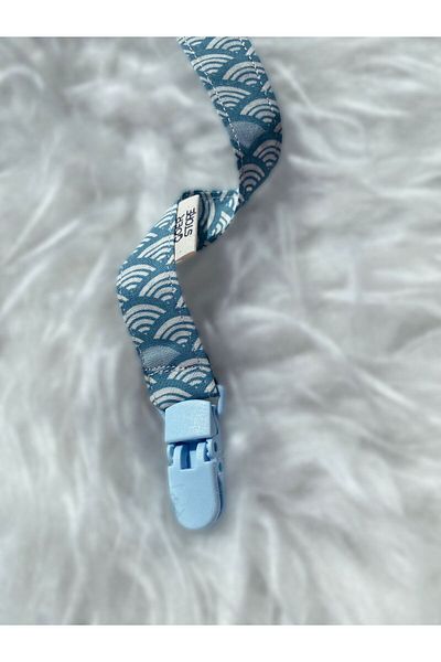 GOER STORE Petrol Blue Shades Vintage Detailed 100% Cotton Fabric Baby Pacifier Strap