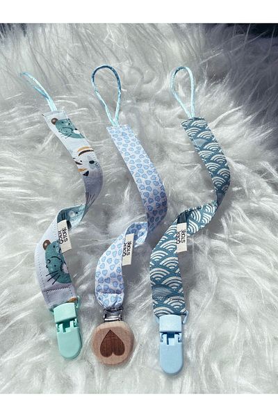 GOER STORE 3-Piece Soft Blue-Mint Patterned Baby Pacifier Set 100% Cotton - Gift